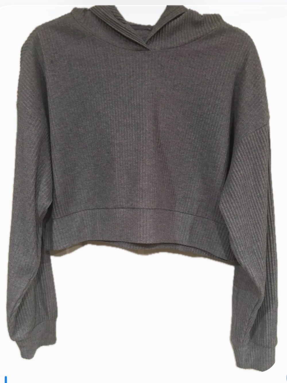 ALO Ribbed Cropped Hoodie Gray Small - Picture 2 of 9